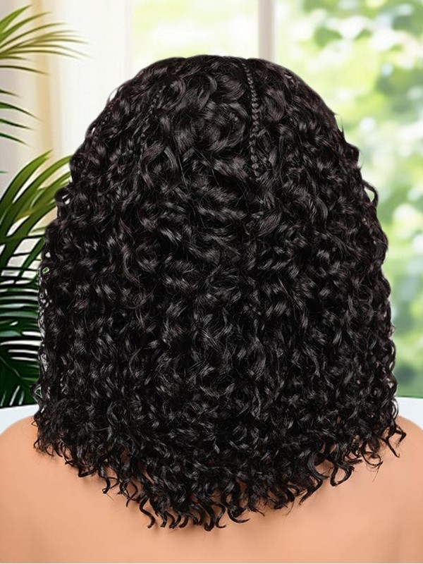 Lwigs Most-Fit Cap Boho Curls Top Braided Wigs Invisible Skinlike HD Lace Short Length Natural Color 5x5 Lace Closure Wigs UD29