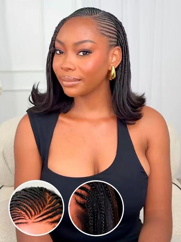 Lwigs Pre-Braided 12 Inches Easy Install Yaki Straght 220% Density Skin Melted HD Lace 13x6 Frontal Braided Wigs UD31