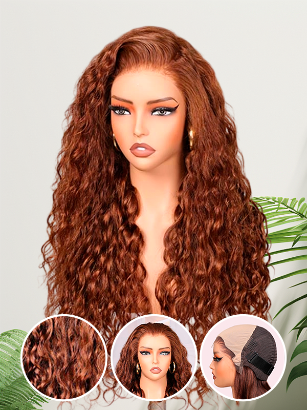 Lwigs Most-Fit Cap Free Parting 11x6 Fake Scalp HD Lace Frontal Wigs Brown Color Deep Wave Realistic Look with 100% Human Hair UD24