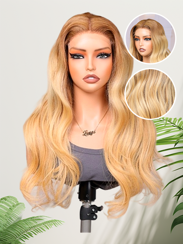Lwigs Most-Fit Cap Glueless 11x6 Real HD Frontal Lace Wigs Stylist Ombre Blonde Colors With Natural Hairline Loose Wave Style UD12