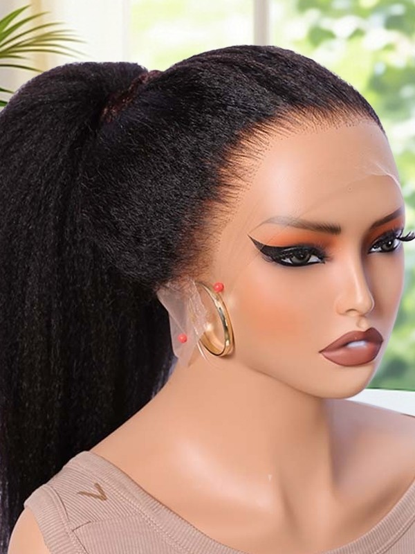 Lwigs Most-Fit Cap Kinky Straight Invisi-Drawstring Flexible Fit HD Lace 360 Glueless Wig With Bleached Knots UD25