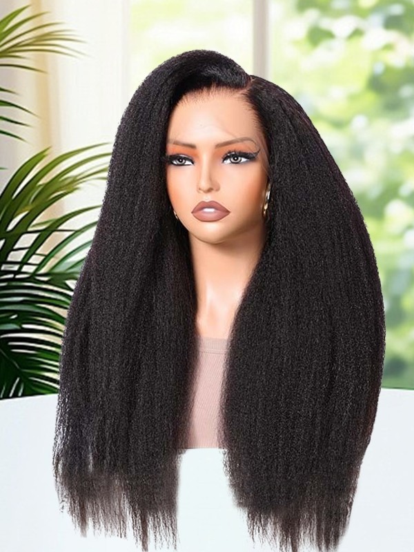 Lwigs Most-Fit Cap Kinky Straight Invisi-Drawstring Flexible Fit HD Lace 360 Glueless Wig With Bleached Knots UD25
