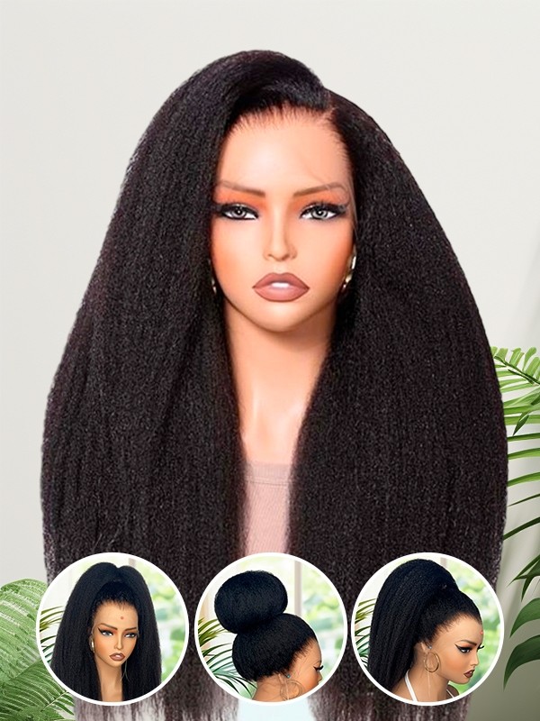 Lwigs Most-Fit Cap Kinky Straight Invisi-Drawstring Flexible Fit HD Lace 360 Glueless Wig With Bleached Knots UD25