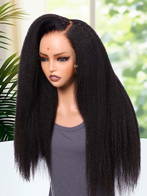Lwigs Most-Fit Cap Kinky Straight Invisi-Drawstring Flexible Fit HD Lace 360 Glueless Wig With Bleached Knots UD25