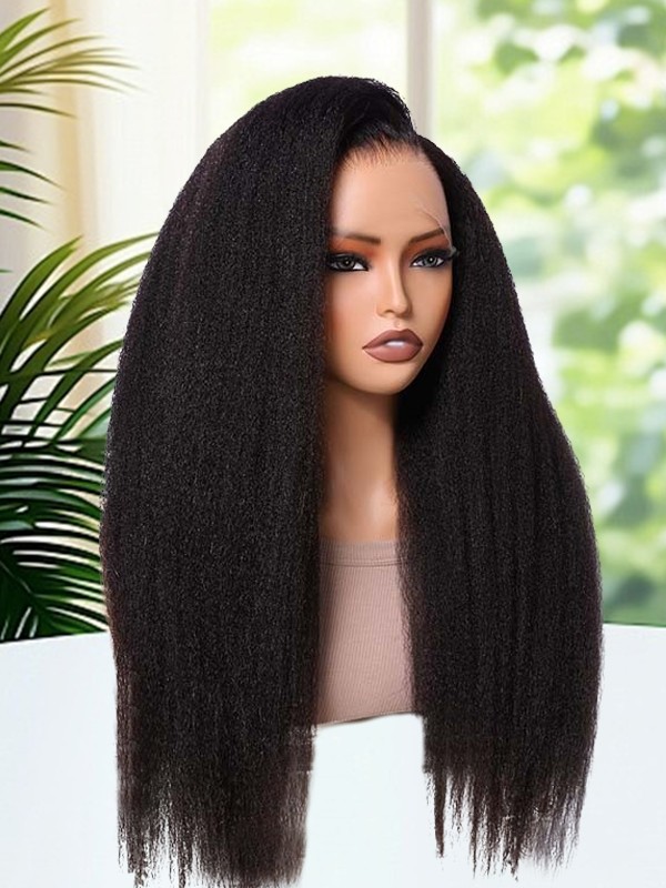 Lwigs Most-Fit Cap Kinky Straight Invisi-Drawstring Flexible Fit HD Lace 360 Glueless Wig With Bleached Knots UD25