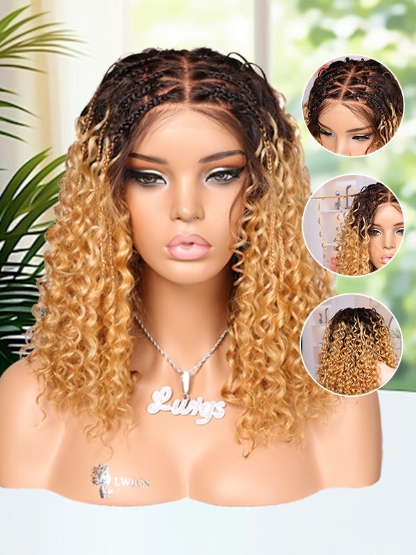 Lwigs Most-Fit Cap Knotless Ombre Blonde Top Braided wigs With Baby Hair Middle Length Bob Styles 5x5 HD Lace Closure Wigs UD20