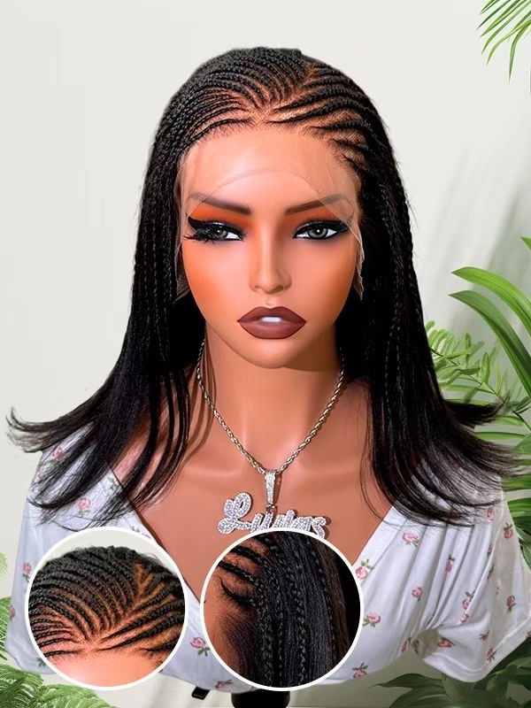 Lwigs Pre-Braided 12 Inches Easy Install Yaki Straght 220% Density Skin Melted HD Lace 13x6 Frontal Braided Wigs UD31