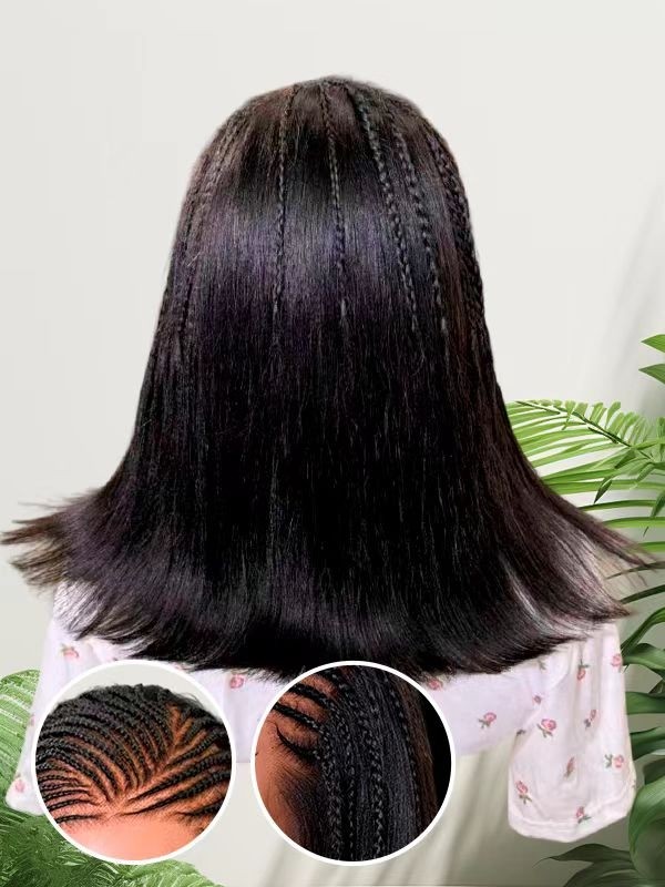 Lwigs Pre-Braided 12 Inches Easy Install Yaki Straght 220% Density Skin Melted HD Lace 13x6 Frontal Braided Wigs UD31