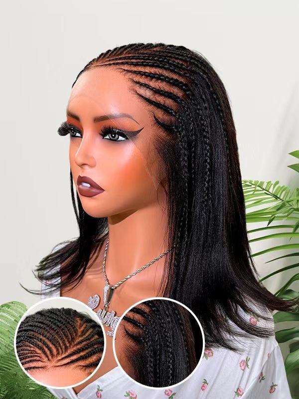 Lwigs Pre-Braided 12 Inches Easy Install Yaki Straght 220% Density Skin Melted HD Lace 13x6 Frontal Braided Wigs UD31