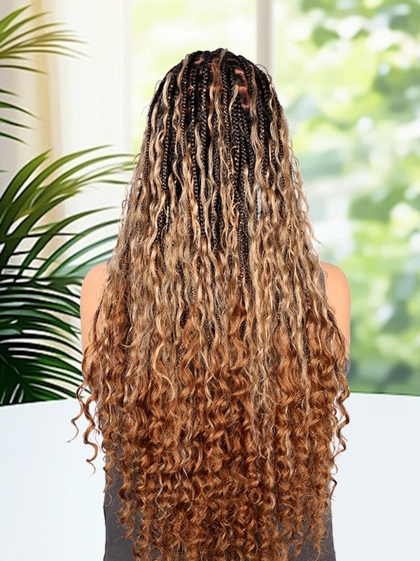 Lwigs Most-Fit Cap Pre-Braided Endless Style Ombre Color Knotless 180% Density Real HD Full Lace Wig UD02