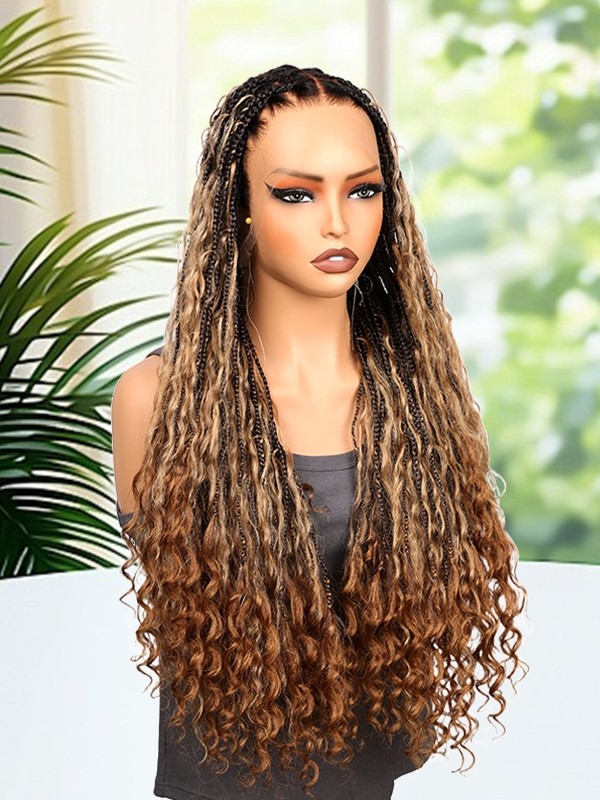 Lwigs Most-Fit Cap Pre-Braided Endless Style Ombre Color Knotless 180% Density Real HD Full Lace Wig UD02