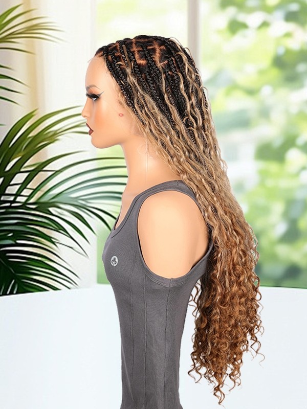 Lwigs Most-Fit Cap Pre-Braided Endless Style Ombre Color Knotless 180% Density Real HD Full Lace Wig UD02