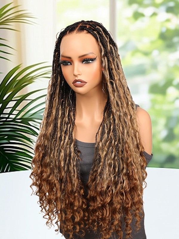 Lwigs Most-Fit Cap Pre-Braided Endless Style Ombre Color Knotless 180% Density Real HD Full Lace Wig UD02
