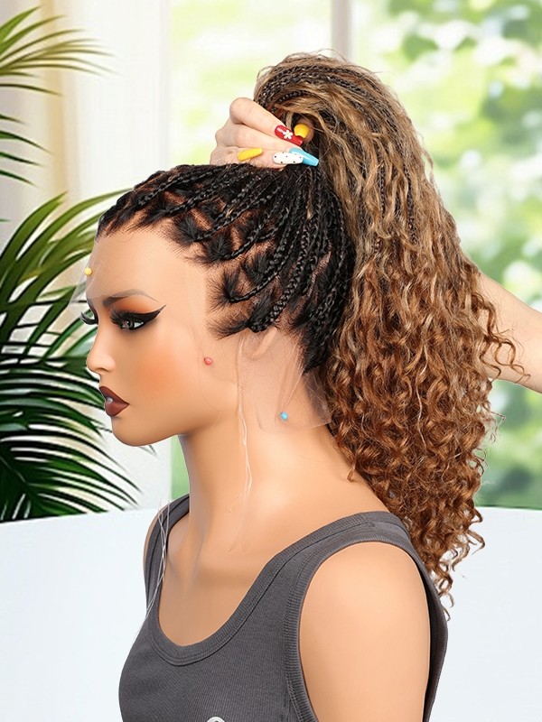 Lwigs Most-Fit Cap Pre-Braided Endless Style Ombre Color Knotless 180% Density Real HD Full Lace Wig UD02