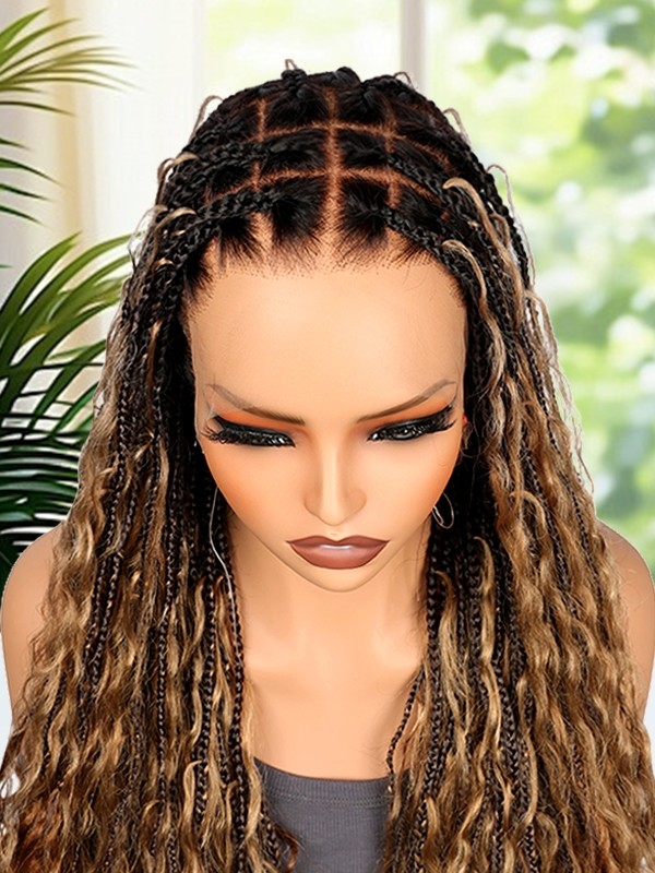 Lwigs Most-Fit Cap Pre-Braided Endless Style Ombre Color Knotless 180% Density Real HD Full Lace Wig UD02