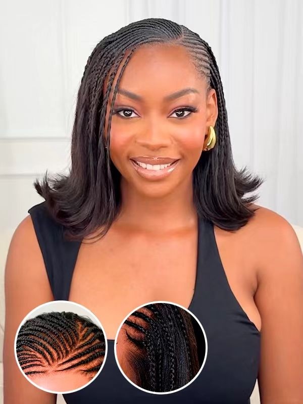 Lwigs Pre-Braided 12 Inches Easy Install Yaki Straght 220% Density Skin Melted HD Lace 13x6 Frontal Braided Wigs UD31