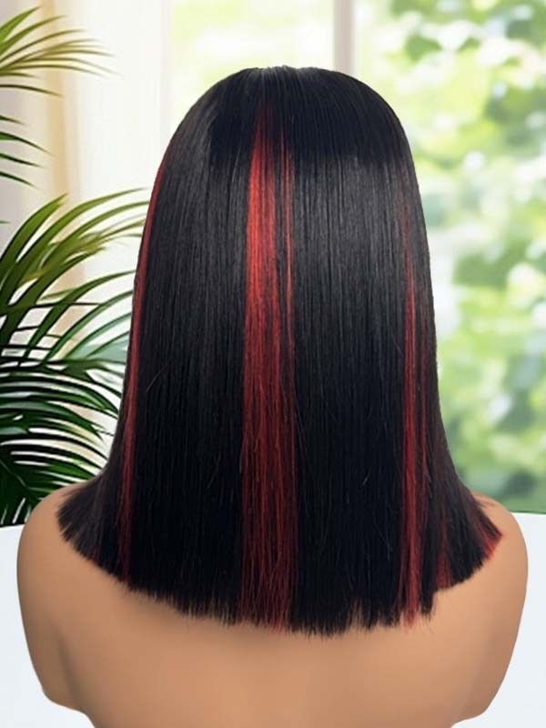 Lwigs Most-Fit Skinlike HD Lace Silky Straight Bob 12 Inch 200% Density Dress-up Blue Highlight Color 5x5 Closure Wigs UD01