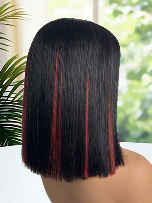 Lwigs Most-Fit Skinlike HD Lace Silky Straight Bob 12 Inch 200% Density Dress-up Blue Highlight Color 5x5 Closure Wigs UD01