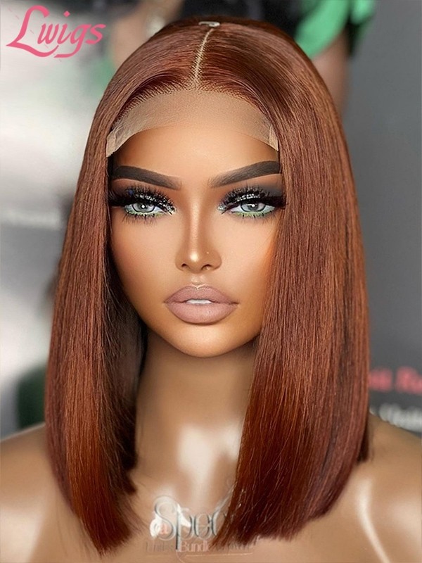 Lwigs New Arrival Beginner Friendly Orange Brown Color Bleached Knots Bob Haircut 13x6 Undetectable HD Lace Front Wigs NEW07