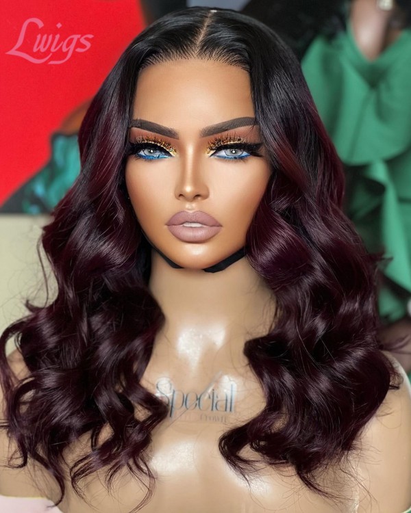 Lwigs New Arrival Ombre Dark Burgundy Color Body Wave Undetectable HD 13x6 Lace Front Wig Beginner Friendly NEW60