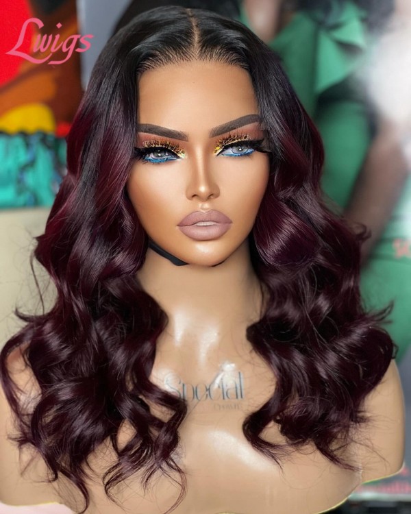 Lwigs New Arrival Ombre Dark Burgundy Color Body Wave Undetectable HD 13x6 Lace Front Wig Beginner Friendly NEW60