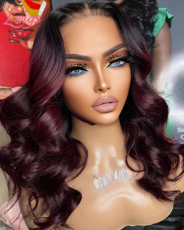 Lwigs New Arrival Ombre Dark Burgundy Color Body Wave Undetectable HD 13x6 Lace Front Wig Beginner Friendly NEW60