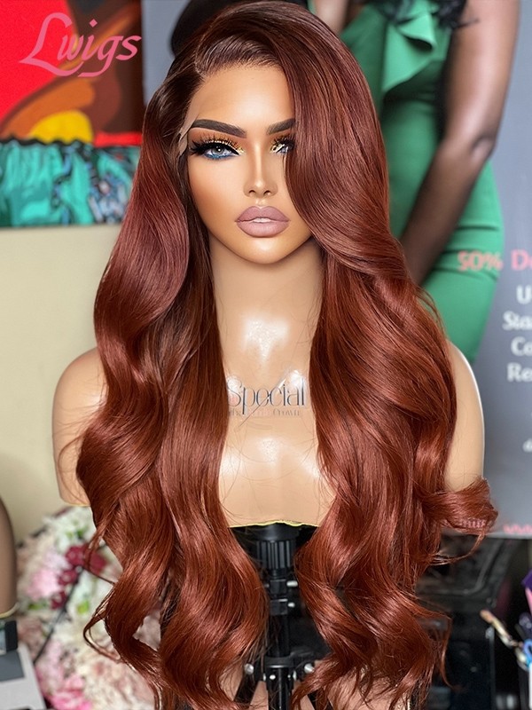 Lwigs New Arrivals 13x6 Undetectable HD Lace Front Wigs Pre-plucked Hairline Red Brown Color Body Wave Middle Part Lace Wig NEW64