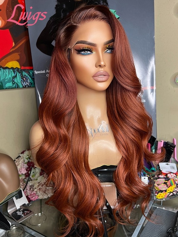 Lwigs New Arrivals 13x6 Undetectable HD Lace Front Wigs Pre-plucked Hairline Red Brown Color Body Wave Middle Part Lace Wig NEW64