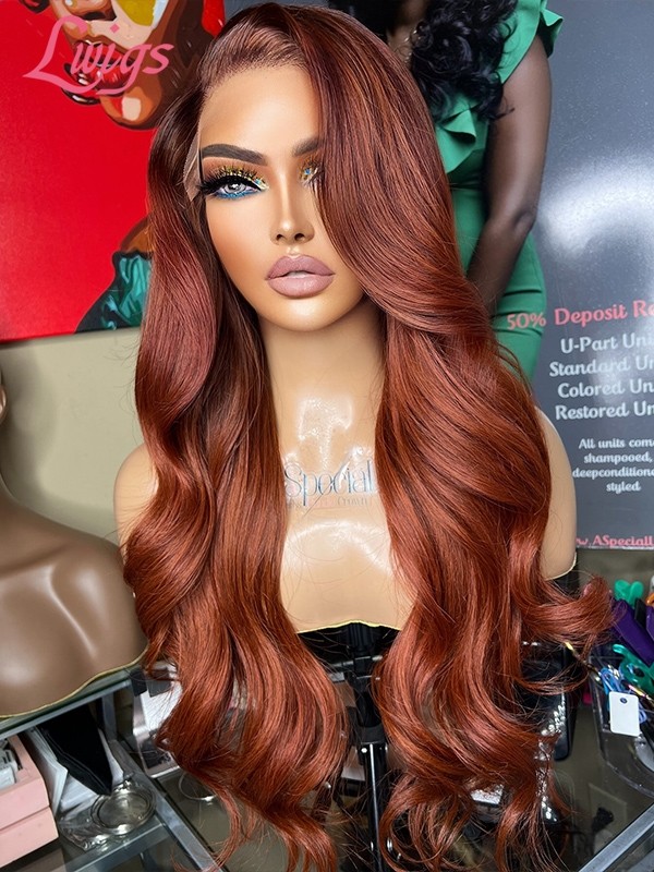 Lwigs New Arrivals 13x6 Undetectable HD Lace Front Wigs Pre-plucked Hairline Red Brown Color Body Wave Middle Part Lace Wig NEW64