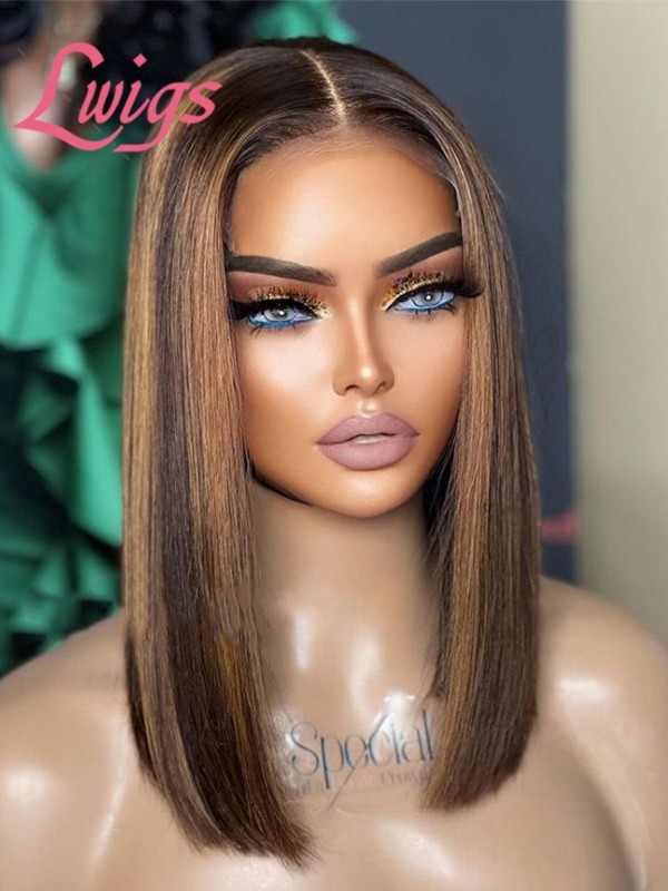 Lwigs New Arrivals 16 Inches Short Bob Haircut Ombre Highlight Color No More Work Needed 13x6 HD Lace Front Wigs NEW69