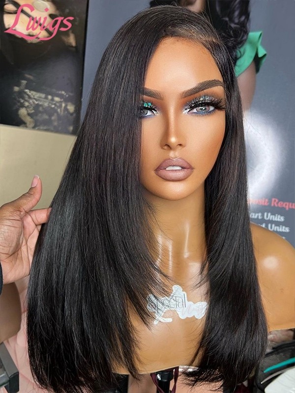 Lwigs New Arrivals 2025 Hot Style Silk Straight With Layered Pre Plucked Natural Hairline Side Part 360 HD Lace Wig NEW27