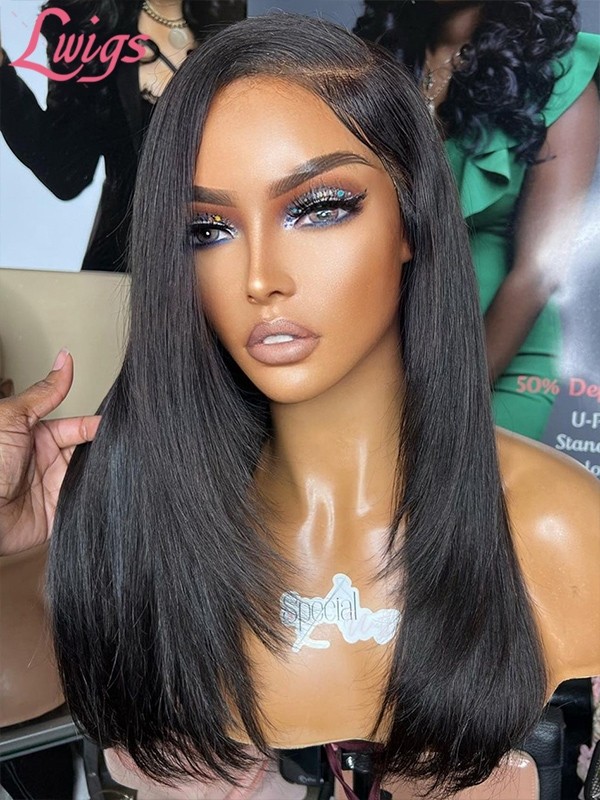 Lwigs New Arrivals 2025 Hot Style Silk Straight With Layered Pre Plucked Natural Hairline Side Part 360 HD Lace Wig NEW27