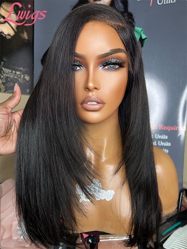 Lwigs New Arrivals 2025 Hot Style Silk Straight With Layered Pre Plucked Natural Hairline Side Part 360 HD Lace Wig NEW27