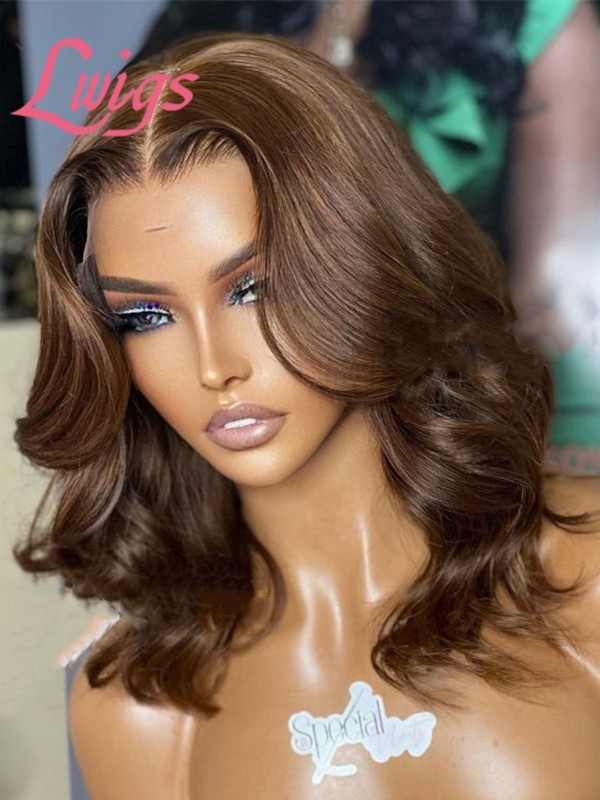 Lwigs New Arrivals 2024 Hair Trends Brown Color Shoulder Length Body Wave Hairstyle Invisible HD 13x6 Lace Front Wigs NEW68