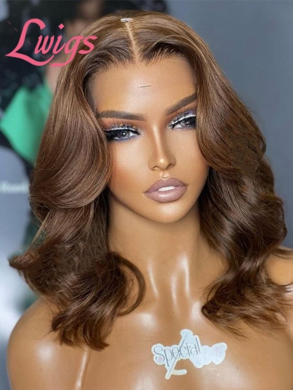 Lwigs New Arrivals 2024 Hair Trends Brown Color Shoulder Length Body Wave Hairstyle Invisible HD 13x6 Lace Front Wigs NEW68
