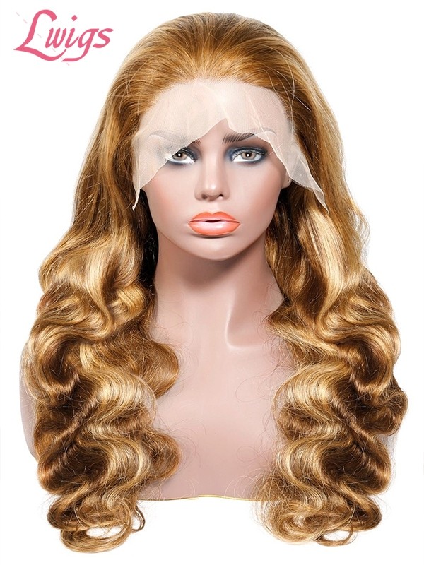 Lwigs New Arrivals Brown Color With Blonde Highlights Body Wave Dream 007 Lace 8x6 Rear And Go Glueless Lace Wig PR21