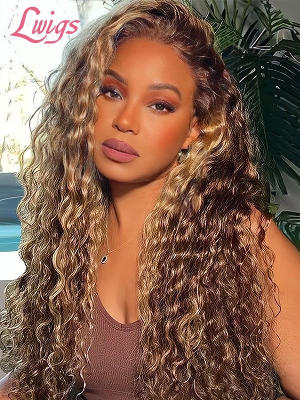 Lwigs New Arrivals Dream 007 Lace Brown Color With Blonde Highlights 8x6 Rear And Go Curly Style Glueless Lace Wig PR20