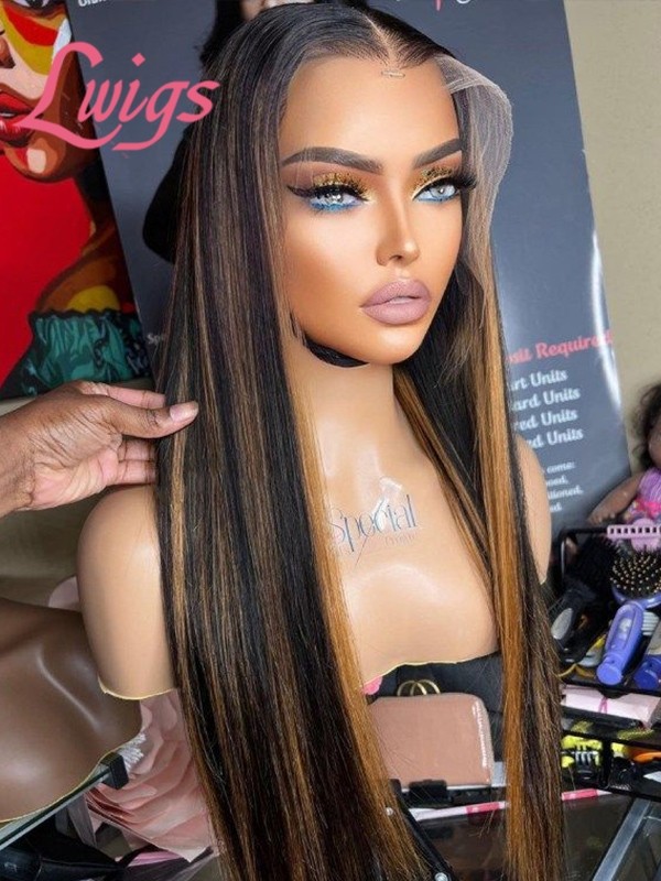Lwigs New Arrivals HD Lace Natural Black Color With HIghlights Silky Straight Long Human Hair 13x6 Lace Front Wigs NEW66