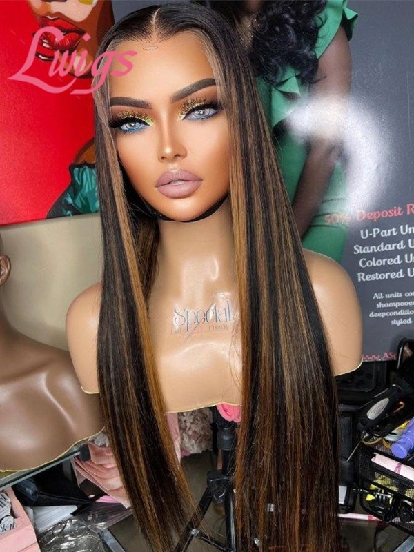 Lwigs New Arrivals HD Lace Natural Black Color With HIghlights Silky Straight Long Human Hair 13x6 Lace Front Wigs NEW66