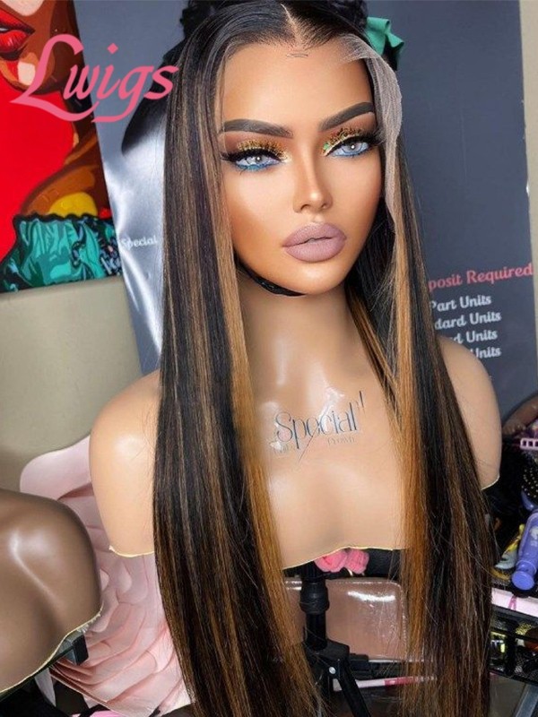 Lwigs New Arrivals HD Lace Natural Black Color With HIghlights Silky Straight Long Human Hair 13x6 Lace Front Wigs NEW66