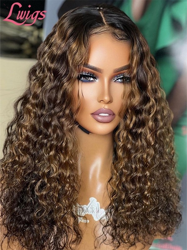 Lwigs New Arrivals Ombre Brown Color With Highlights 18 Inches Bleached Knots Brazilian Human Hair Curly 360 Lace Wigs NEW32