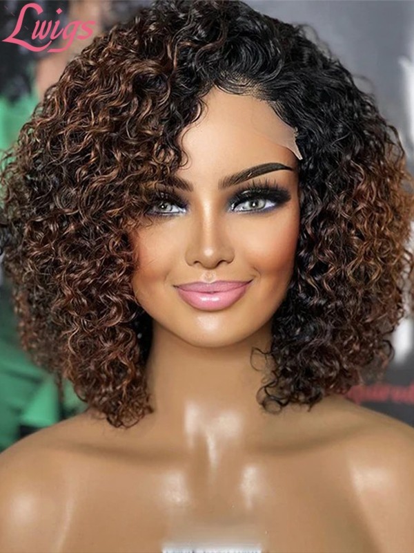 Lwigs New Arrivals Short Curly Wig Undetectable HD Lace Ombre Brown Color 360 Lace Wig With Pre-plucked Hairline NEW51