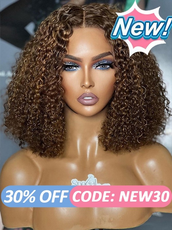 Lwigs New Arrivals Short Kinky Curly Bob Haircuts Brown Color 360 Invisible HD Lace Wigs Unprocessed Human Hair NEW33