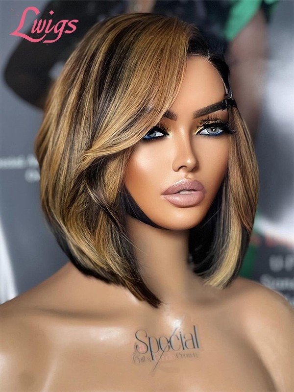 Lwigs New Arrivals Summer Hot Style Highlight Color Short Bob Haircut Side Part Bleached Knots 13x6 HD Lace Front Wigs NEW70