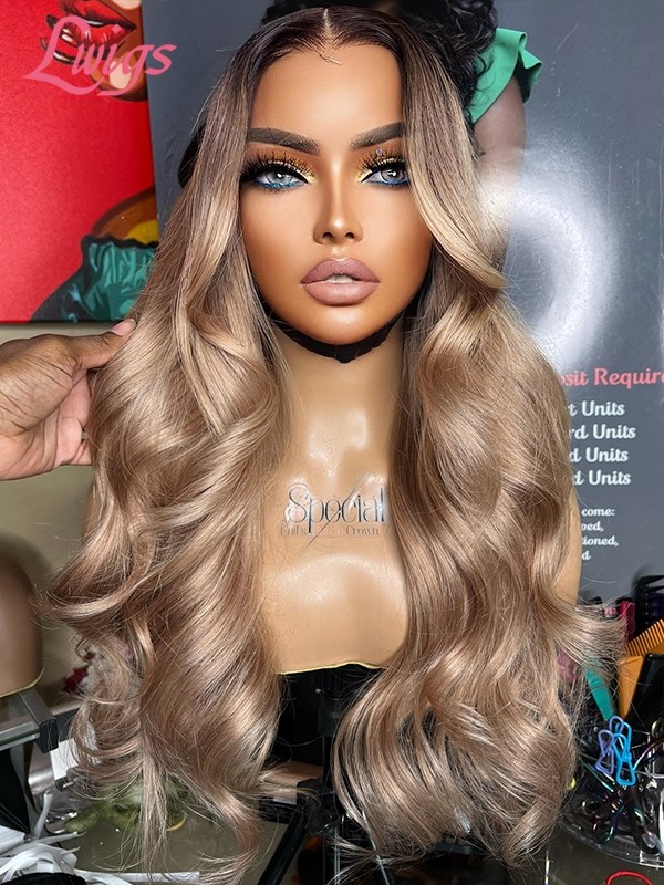 Lwigs New Arrivals Undetectable HD Lace Ombre Color Wavy Virgin Human Hair 13x6 Lace Front Wig With Bleached Knots NEW52