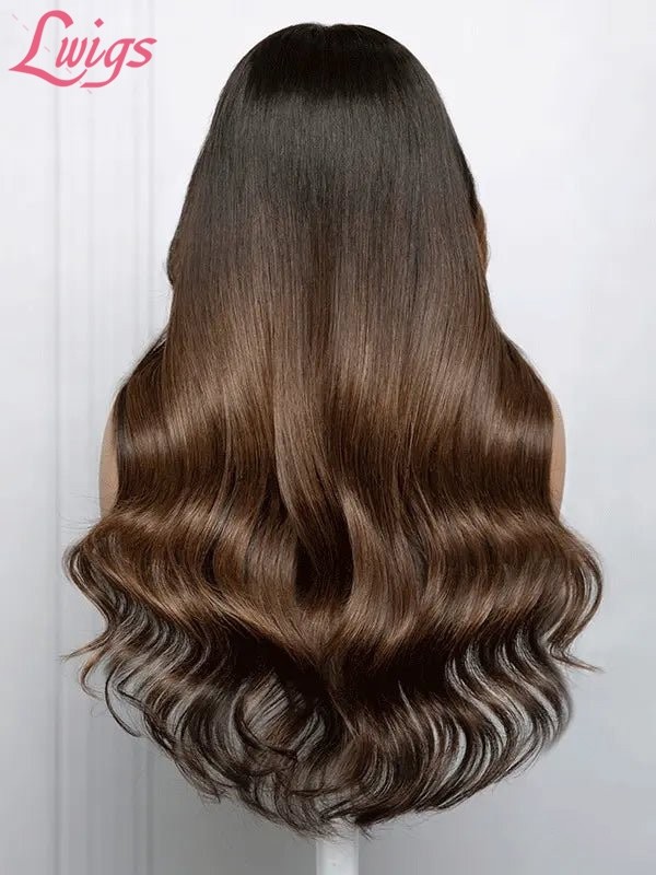 Lwigs New Arrivial Black Girl Magic Ombre Highlight Color Brazilian Human Hair Side Part Wavy 360 HD Lace Wigs NEW37