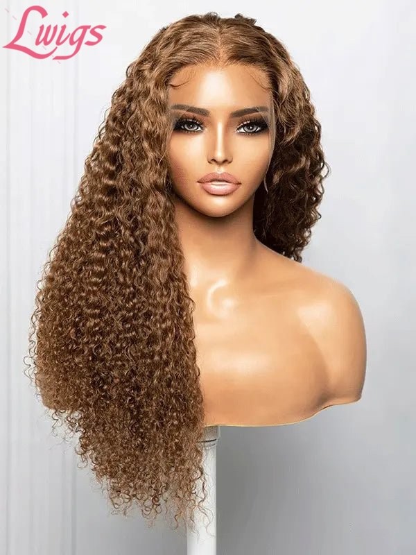Lwigs New Arrivials Brown Hair Color Pre-plucked Clean Hairline Curly Hairstyles 360 HD Clear Swiss Lace Wigs NEW39