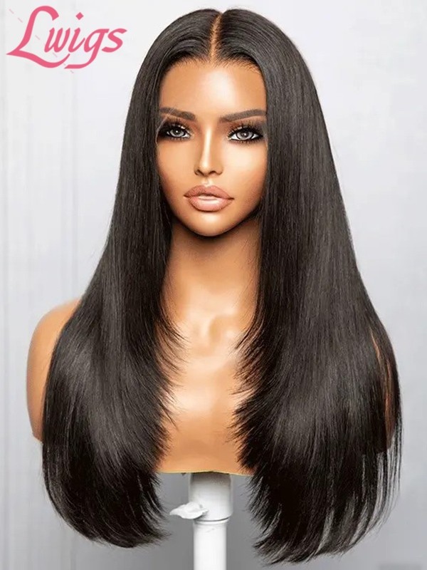 Lwigs Bleached Knots Layers Silky Straight Virgin Brazilian Human Hair 5x5 Lace Closure Wigs Pre Plucked Hairline Lwigs118