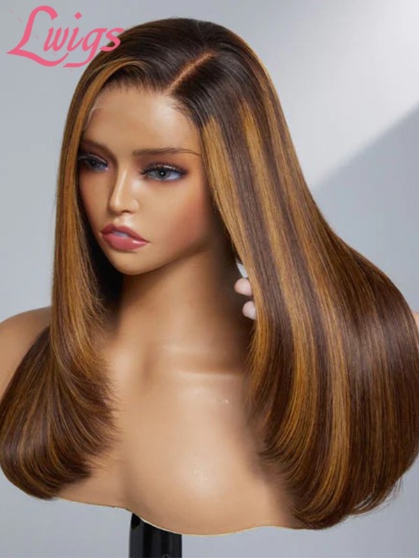 Lwigs New Glueless Wig Silky Straight Layered Haircut 5x5 Closure Wig Highlight Butterfly Feathered Wolf Cut 10s Wear & Go Wigs Lwigs120