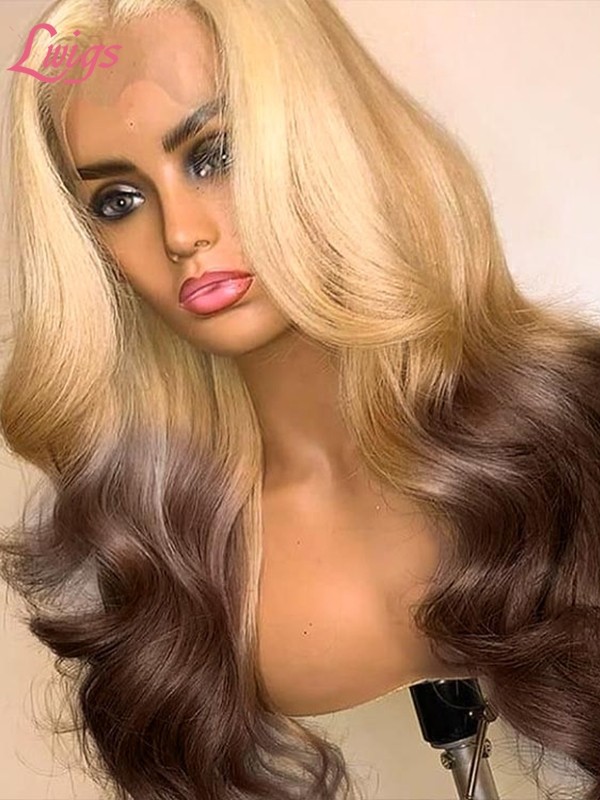 Lwigs Ombre Color Wigs Human Hair Blonde Ash Brown Body Wave 13×4 Undetectable Lace Front Wigs With Baby Hairs NEW19